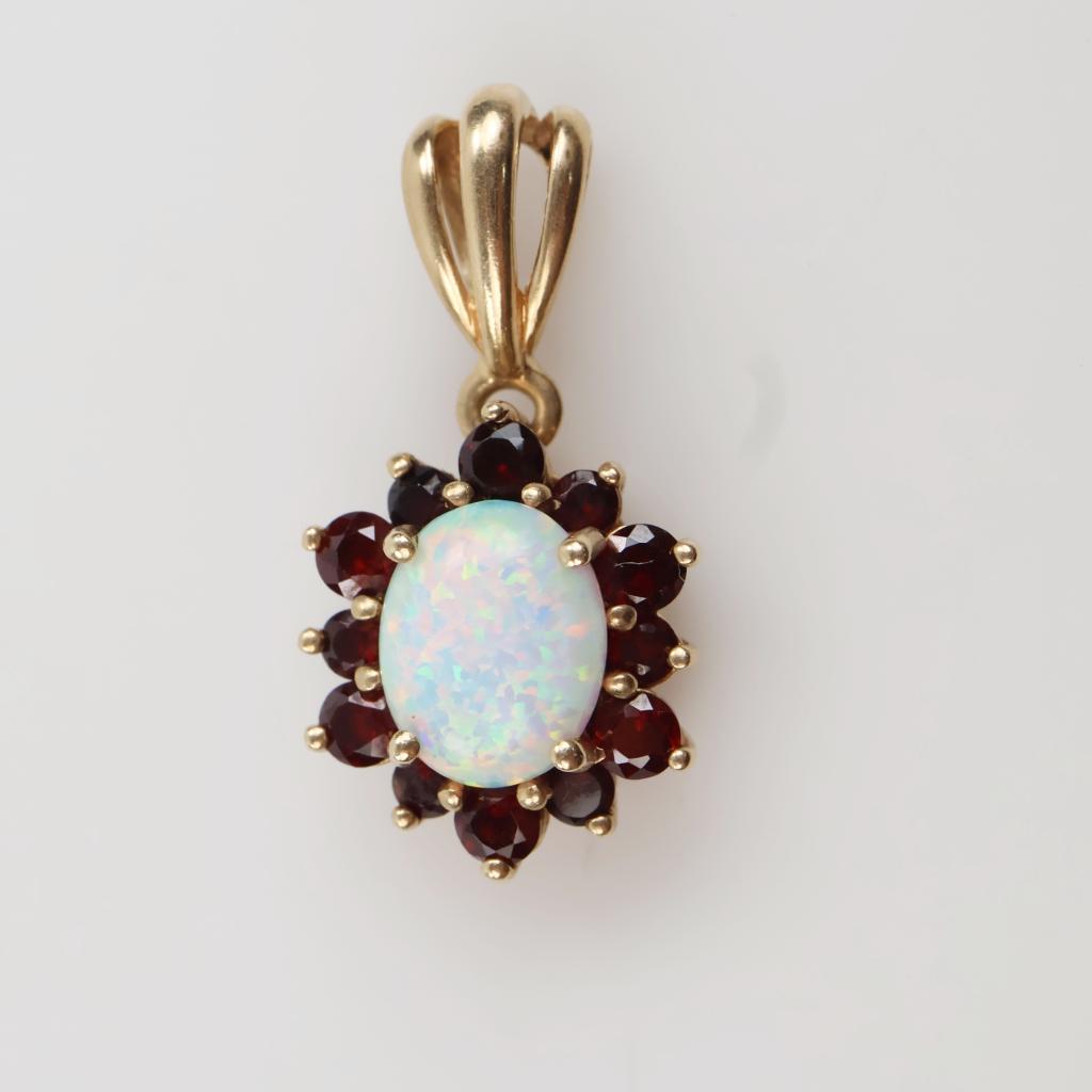 10kt Gold Opal Garnet Accent Pendant