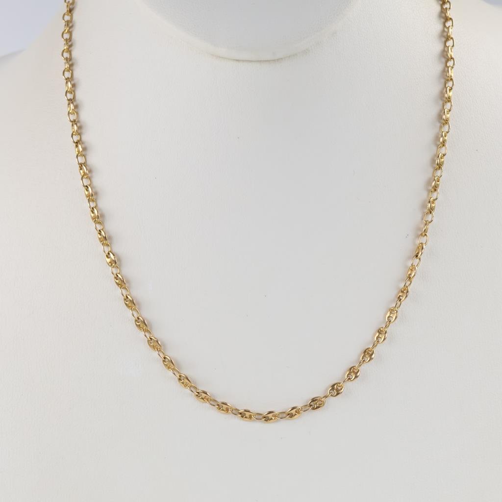 10kt Gold Puffed Mariner Style Link Necklace