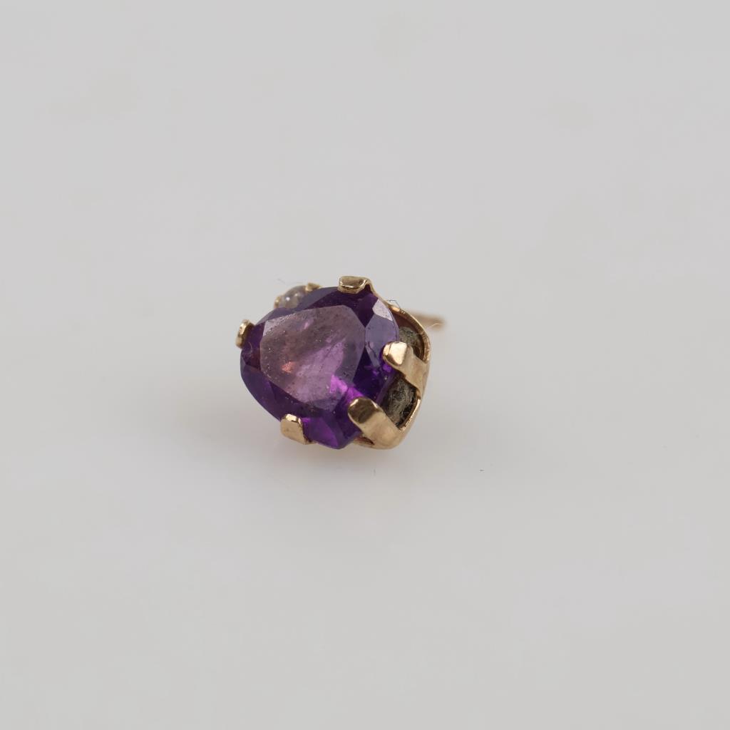 10kt Gold Purple And Clear Stone Earring