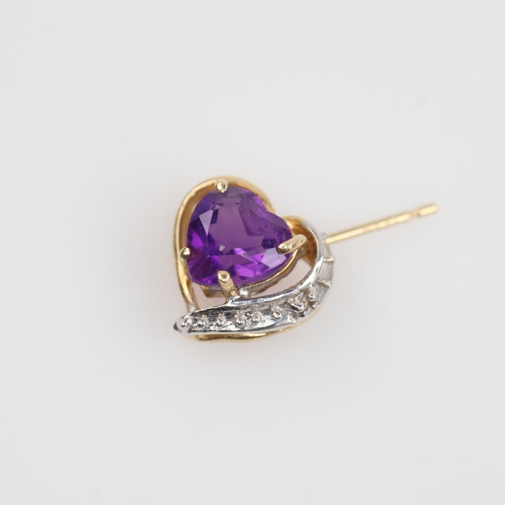 10kt Gold Purple Stone Clear Stone Accent Single Stud Earring