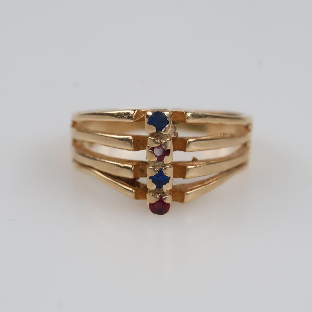 10kt Gold Red Ruby And Blue Sapphire Ring