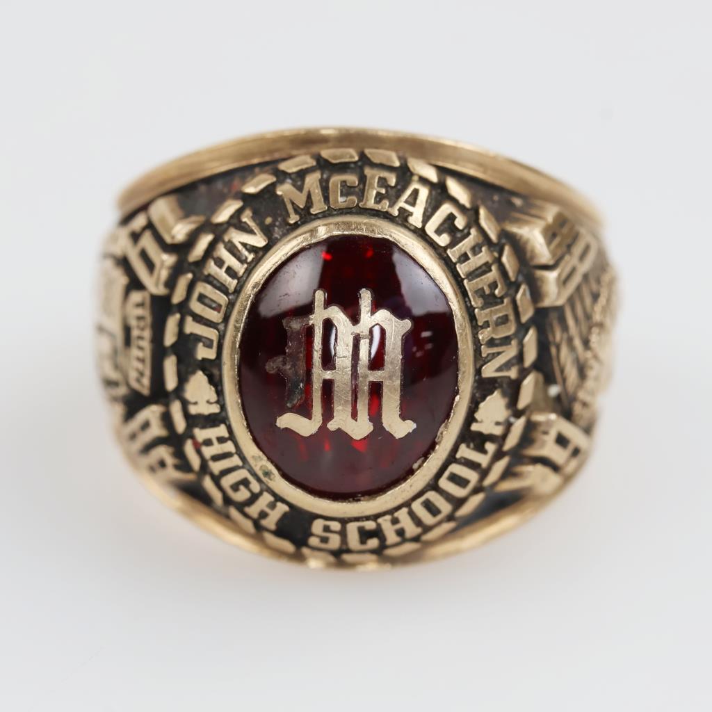 10kt Gold Red Stone Class Ring