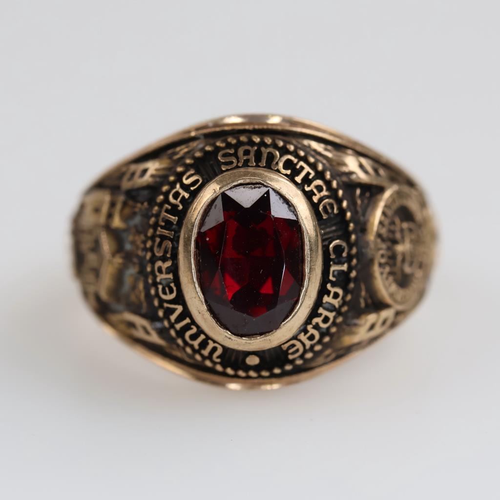 10kt Gold Red Stone Class Ring