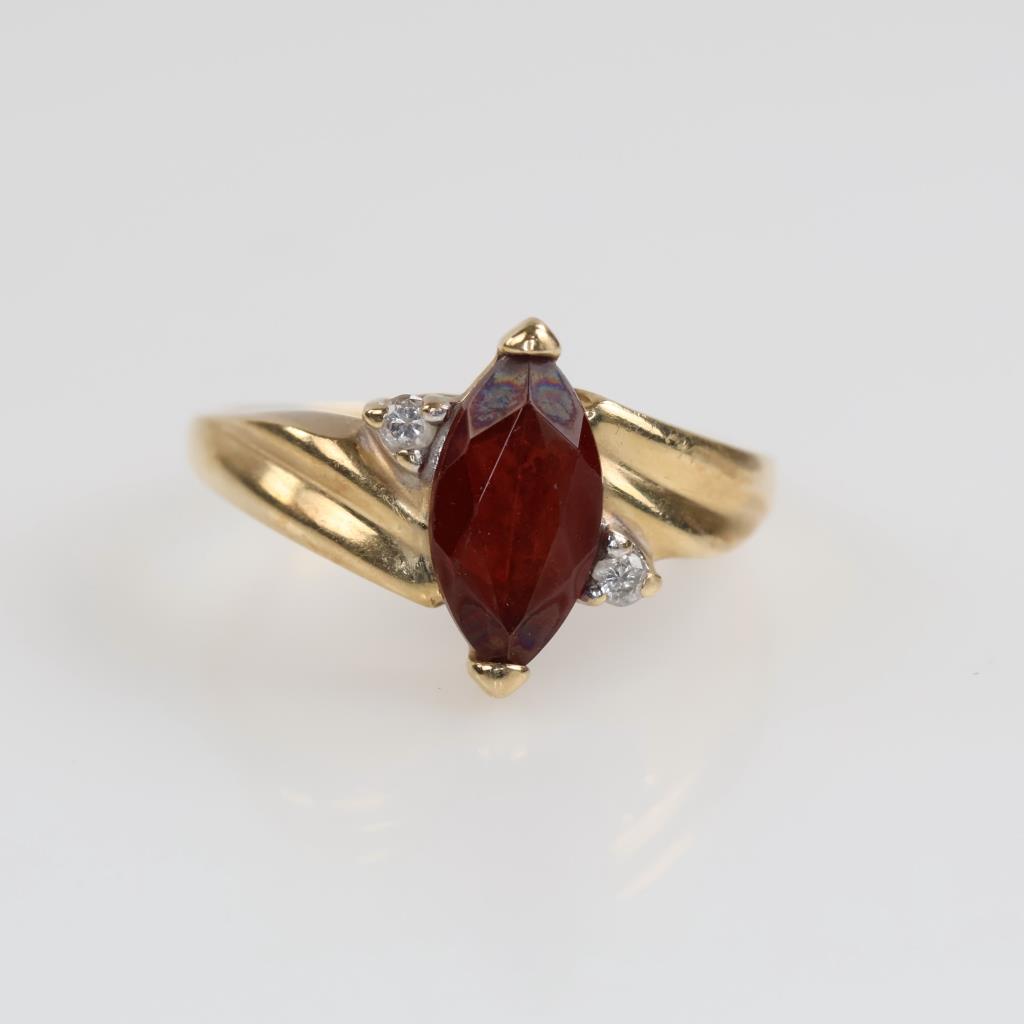 10kt Gold Red Stone Diamond Accent Ring