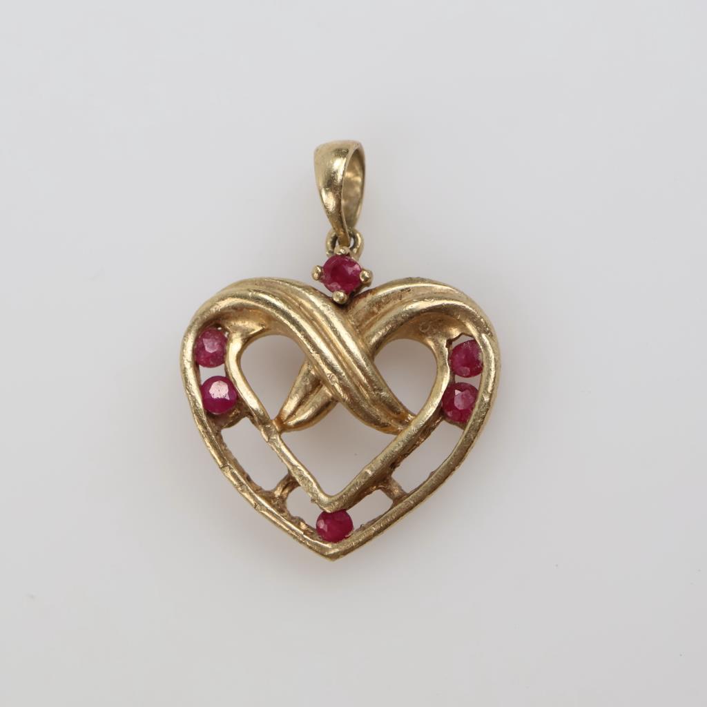 10kt Gold Red Stone Heart Pendant