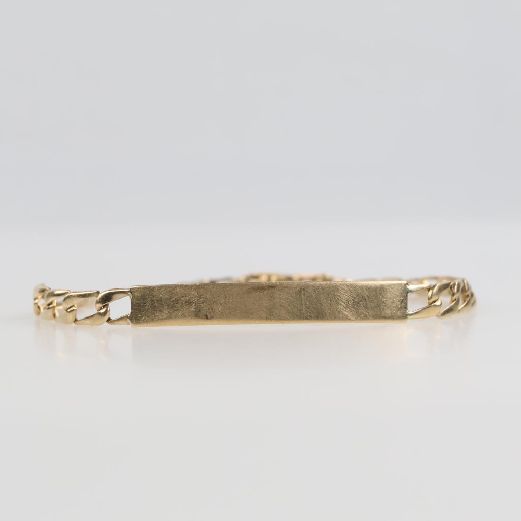 10kt Gold Semi-hollow Curb Chain Name Plate Bracelet