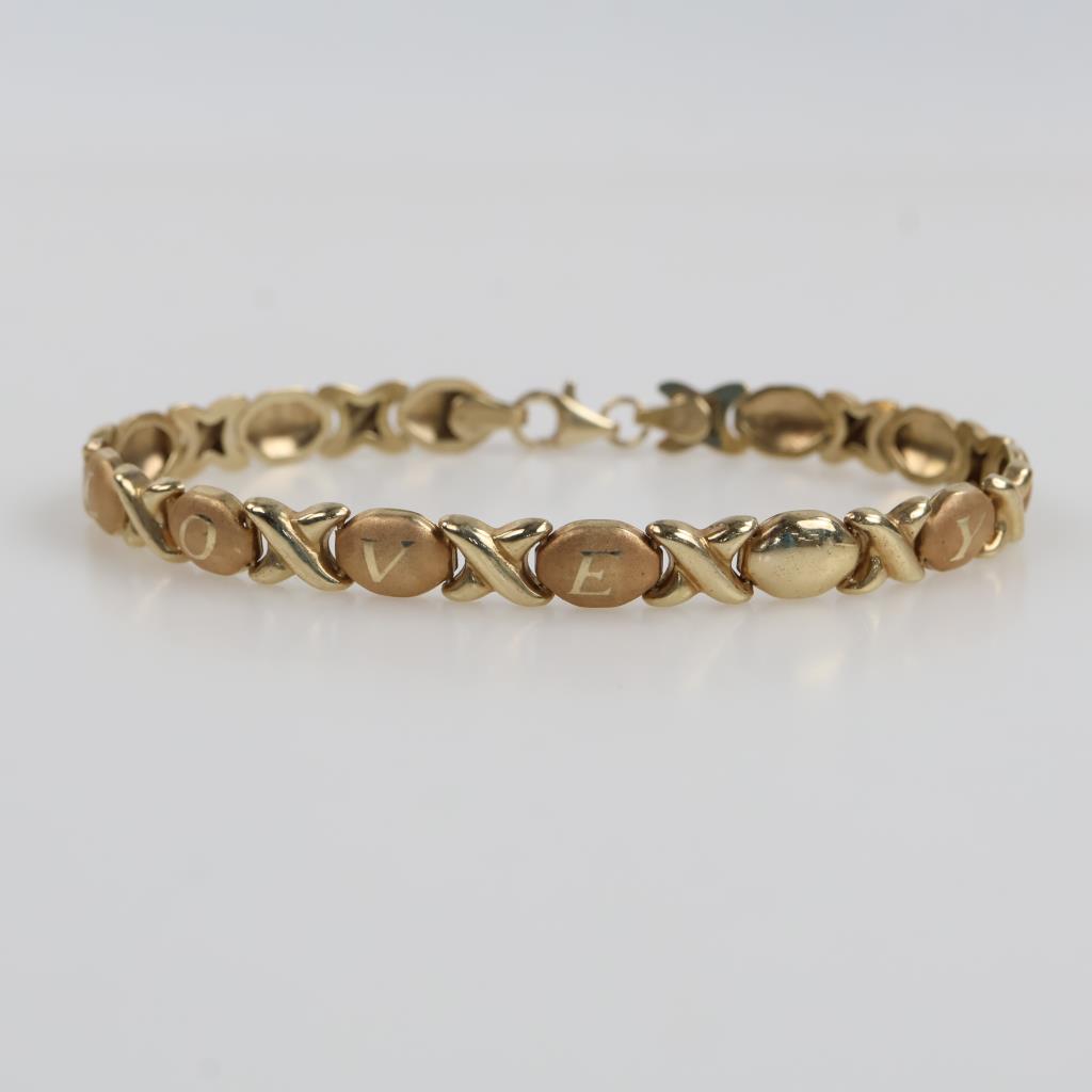 10kt Gold Semi-Hollow Link I Love You Bracelet