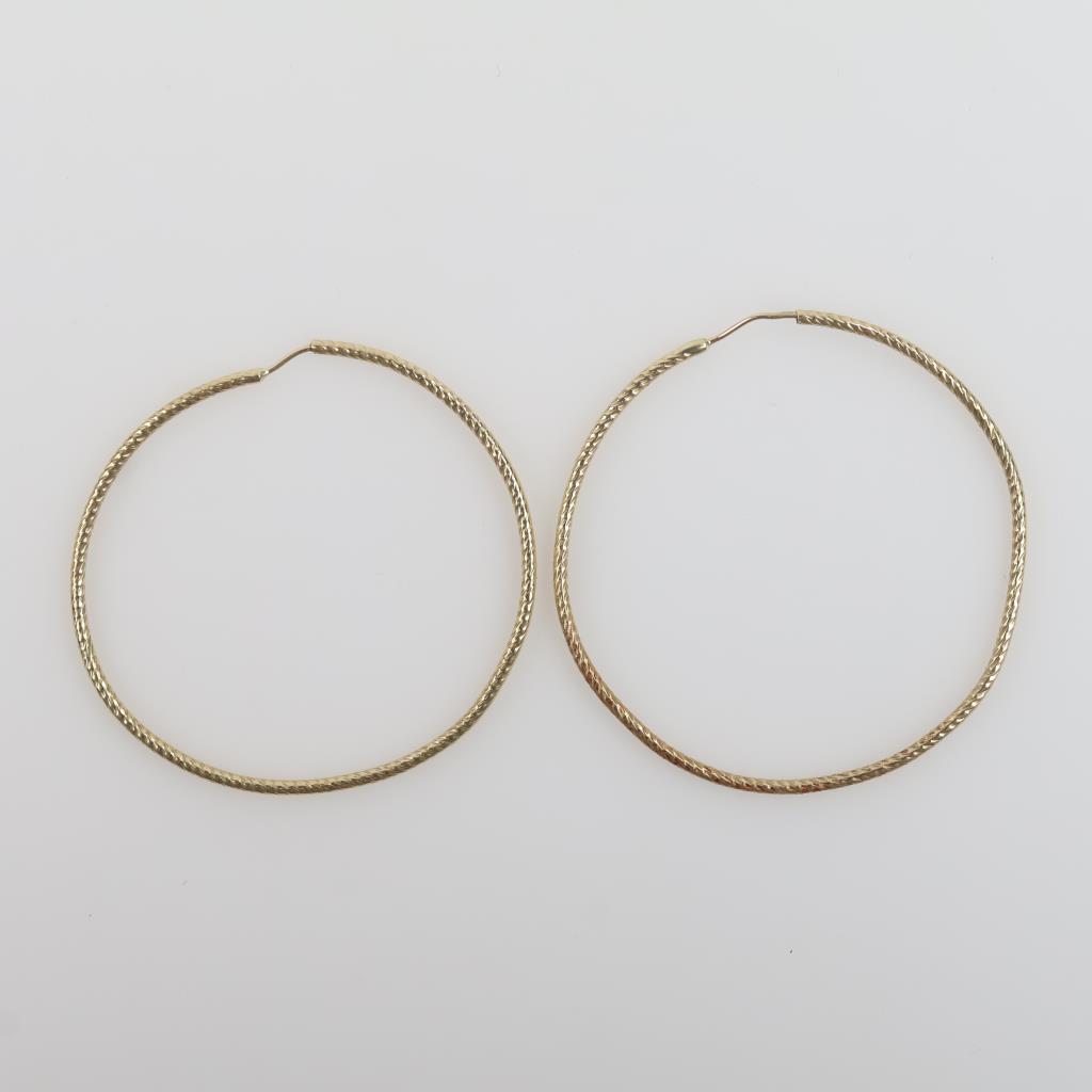 10kt Gold Textured Hollow Hoop Earrings