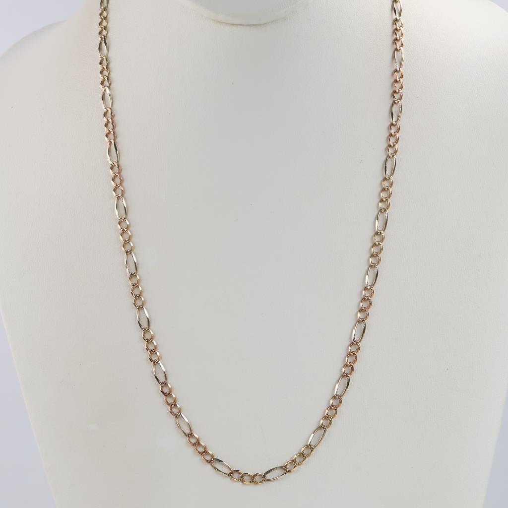 10kt Gold Tri-color Figaro Chain Necklace