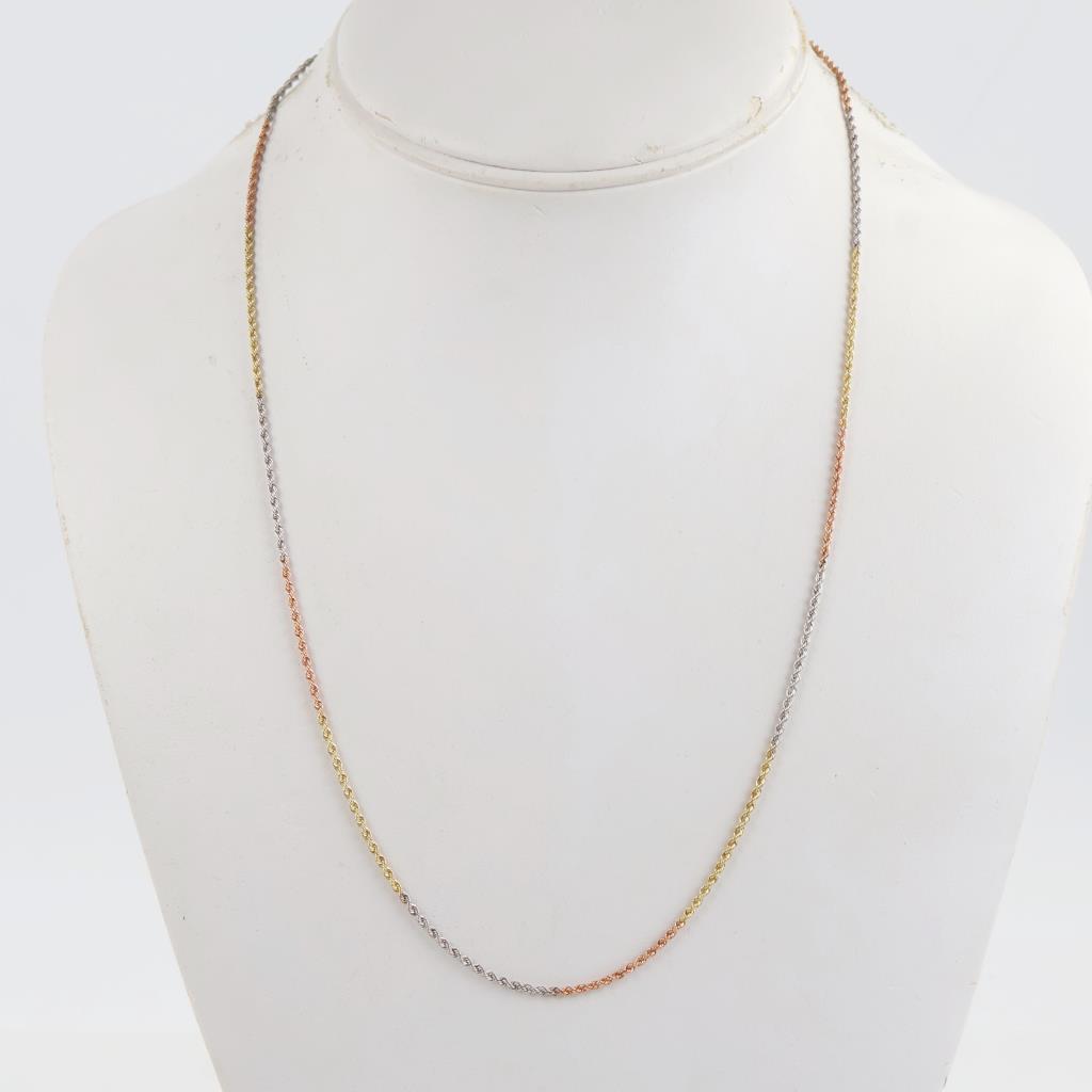 10kt Gold Tri-color Hollow Rope Chain Necklace