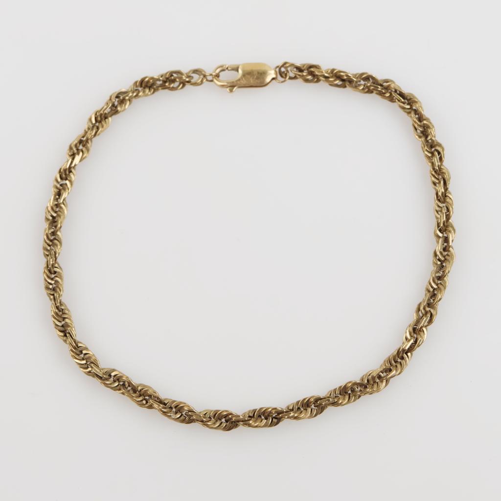 10kt Gold Twisted Rope Chain Bracelet