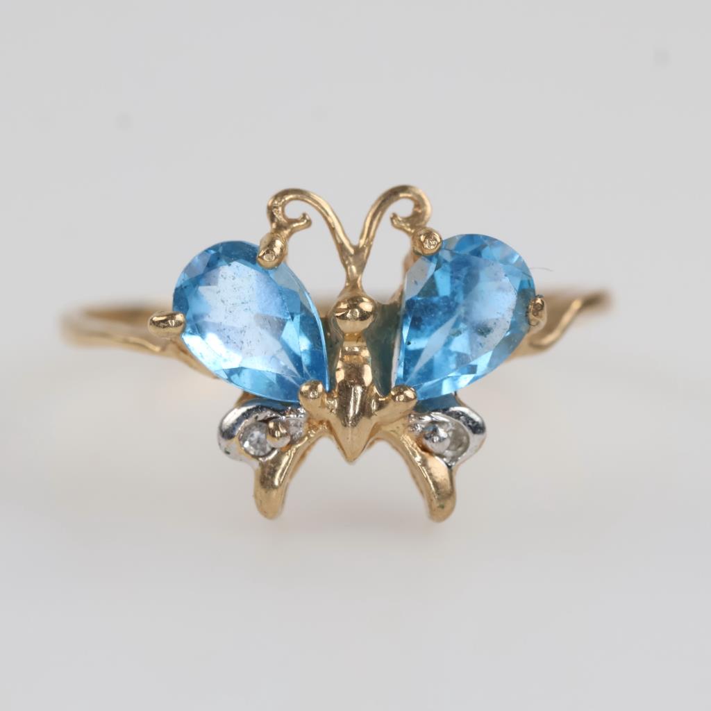 10kt Gold Two-Tone Blue Topaz Diamond Ring
