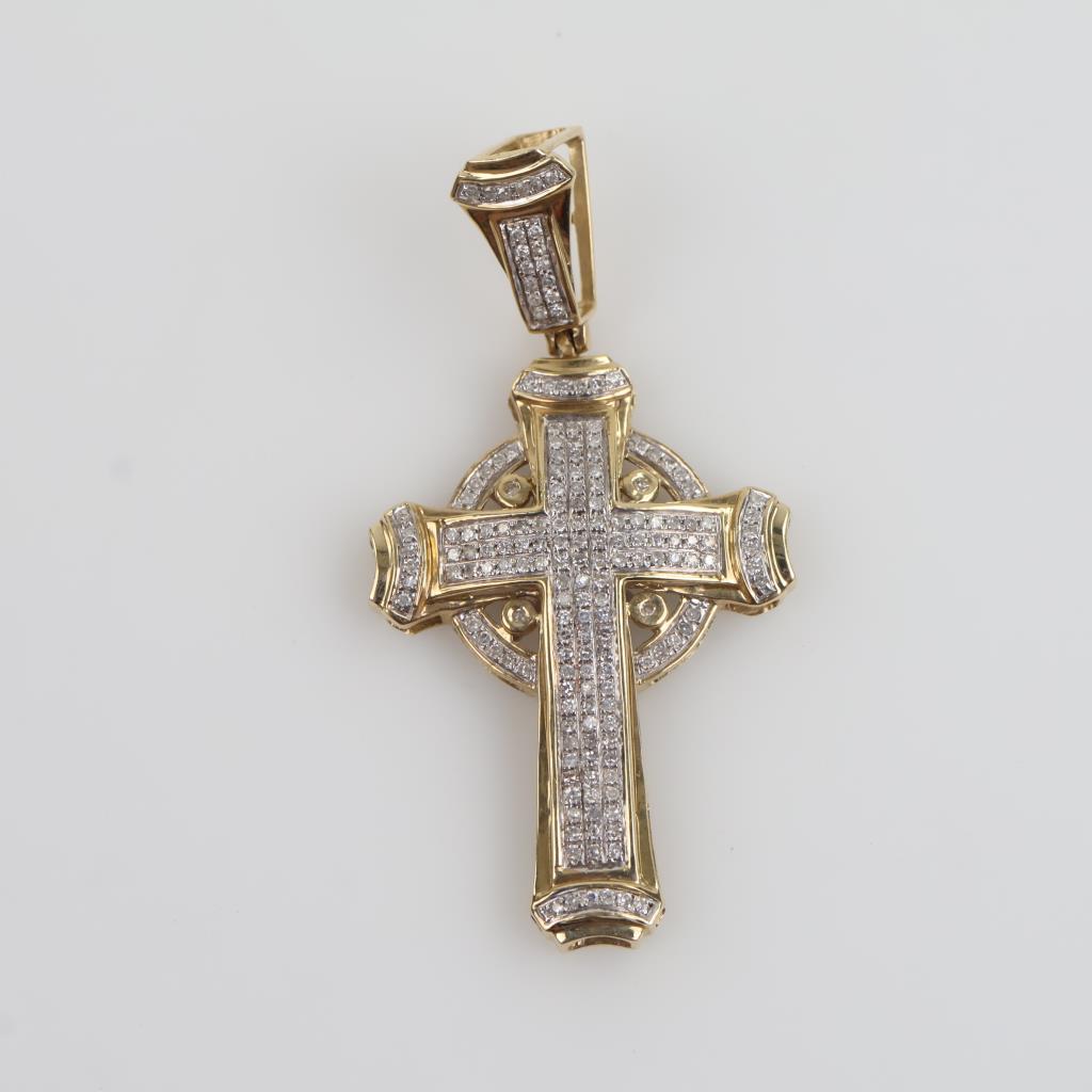 10kt Gold Two-tone Clear Stone Cross Pendant
