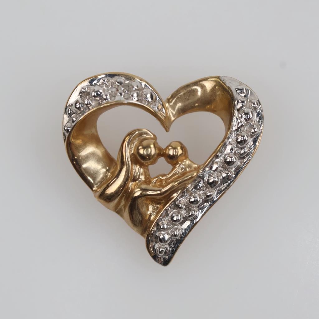 10kt Gold Two-tone Clear Stone Heart Pendant