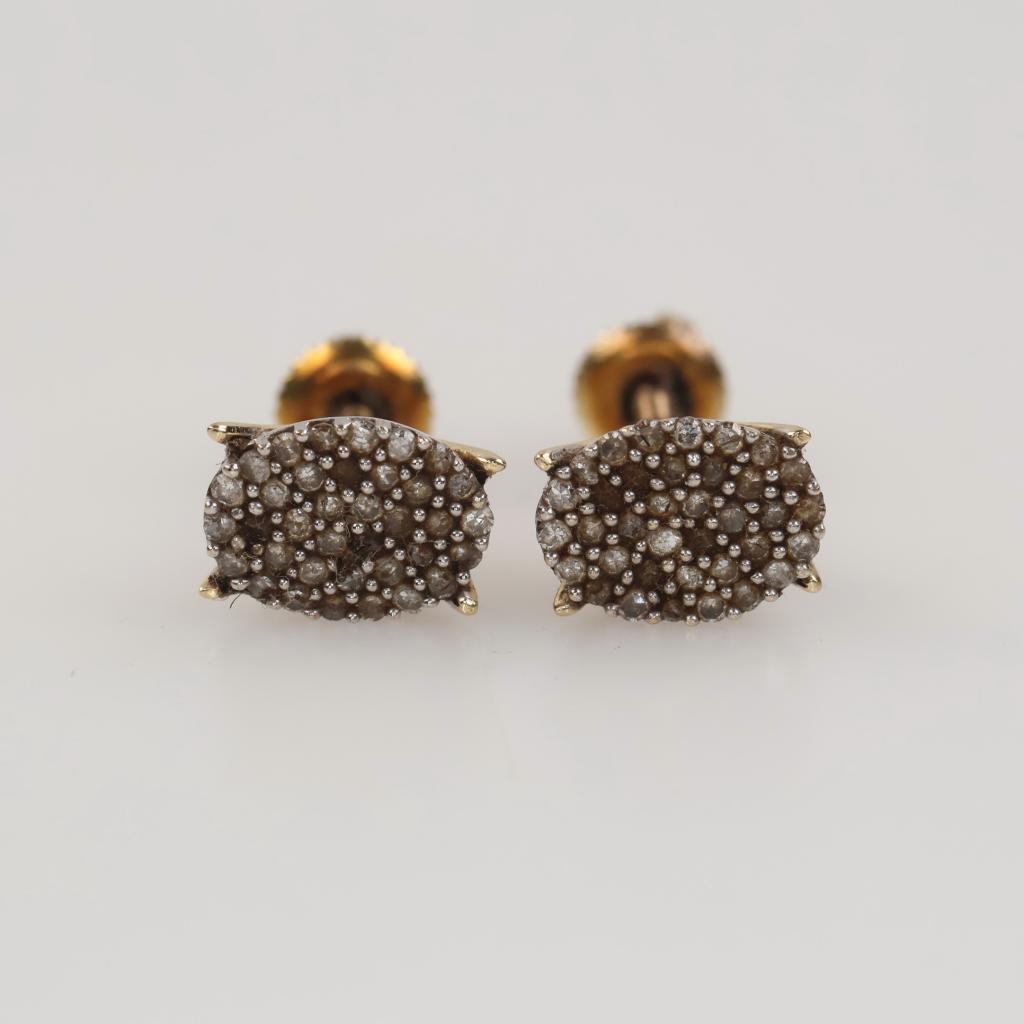 10kt Gold Two-tone Clear Stone Oval Stud Earrings