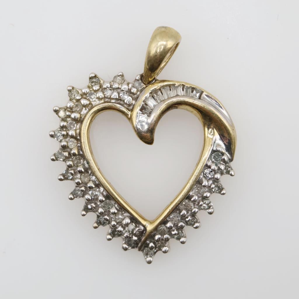 10kt Gold Two-tone Diamond Heart Pendant