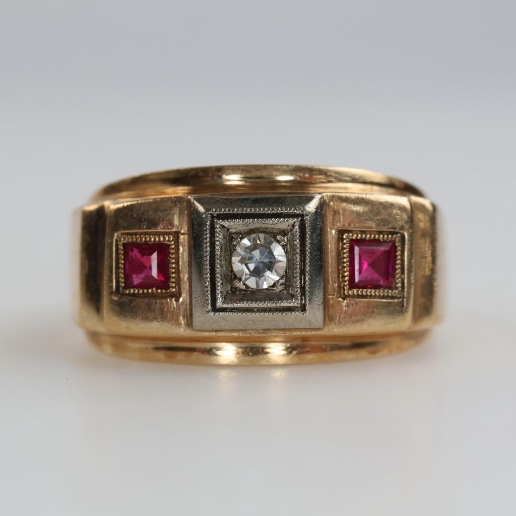 10kt Gold Two-tone Diamond Red Stone Ring