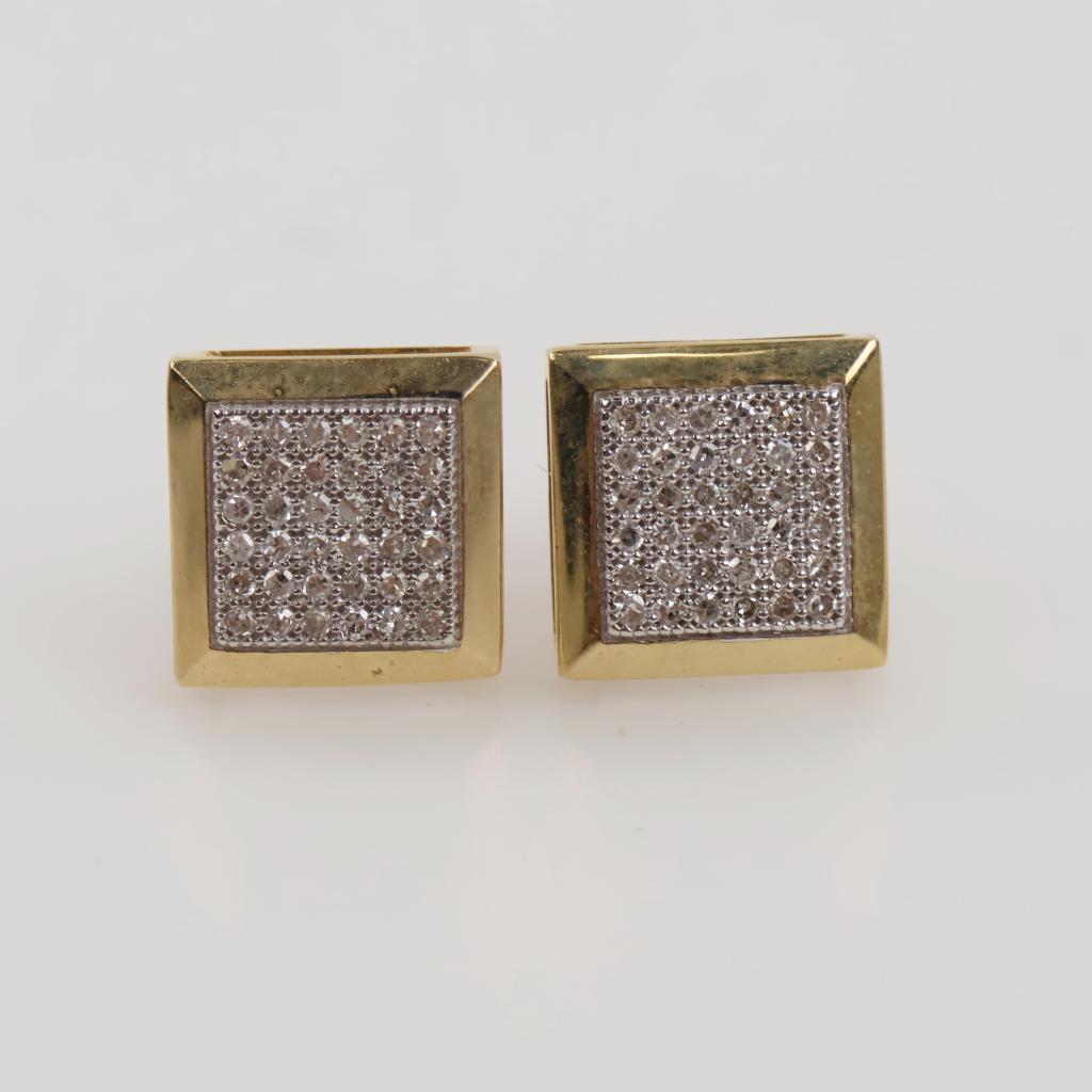 10kt Gold Two-tone Diamond Square Stud Earrings