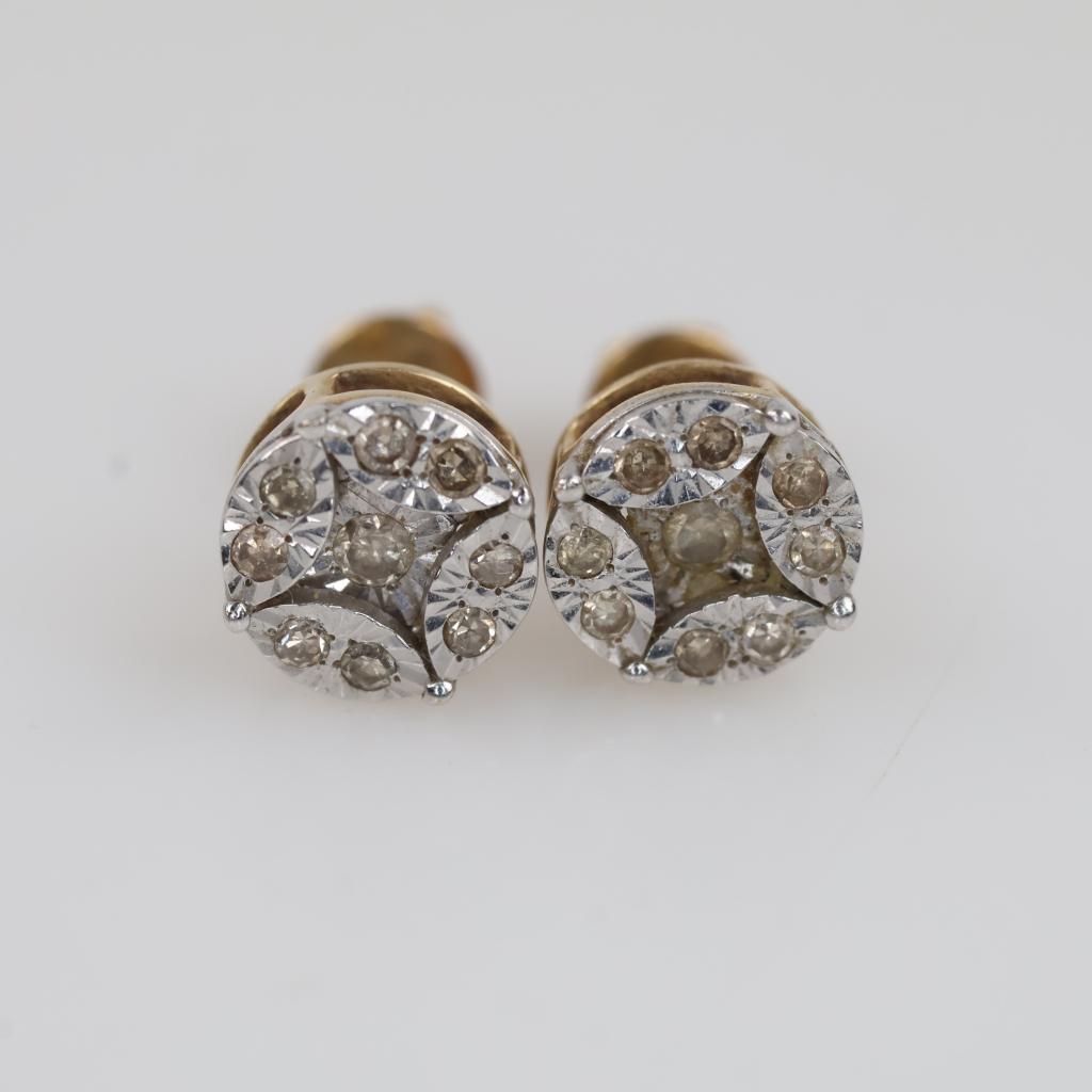 10kt Gold Two-tone Diamond Stud Earrings