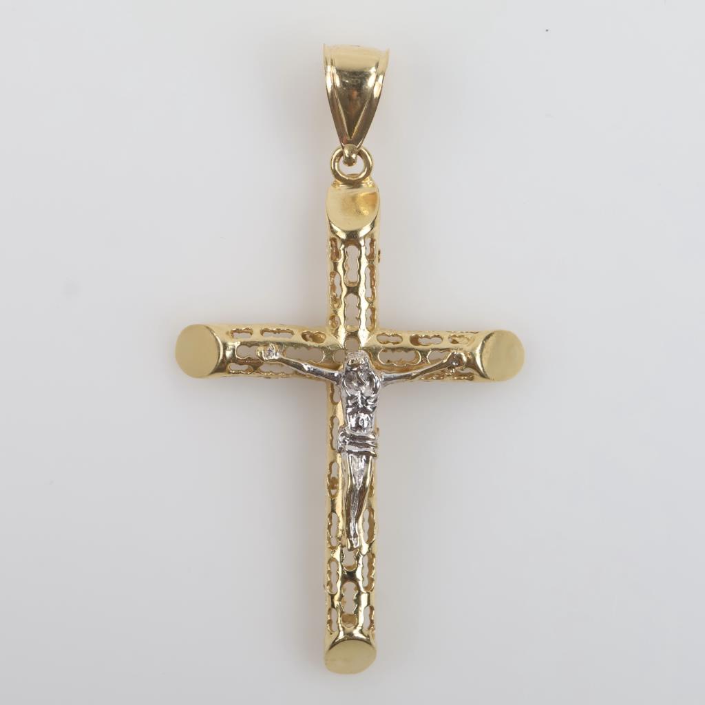 10kt Gold Two-tone Hollow Cross Pendant