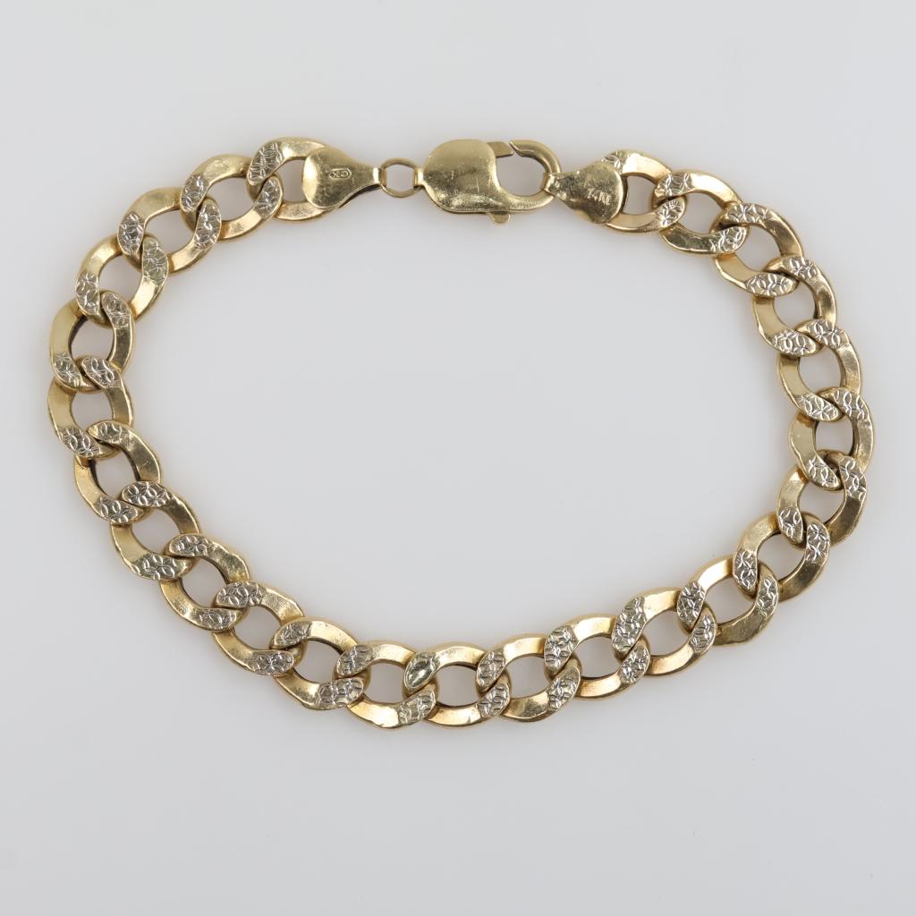 10kt Gold Two-tone Hollow Curb Chain Bracelet