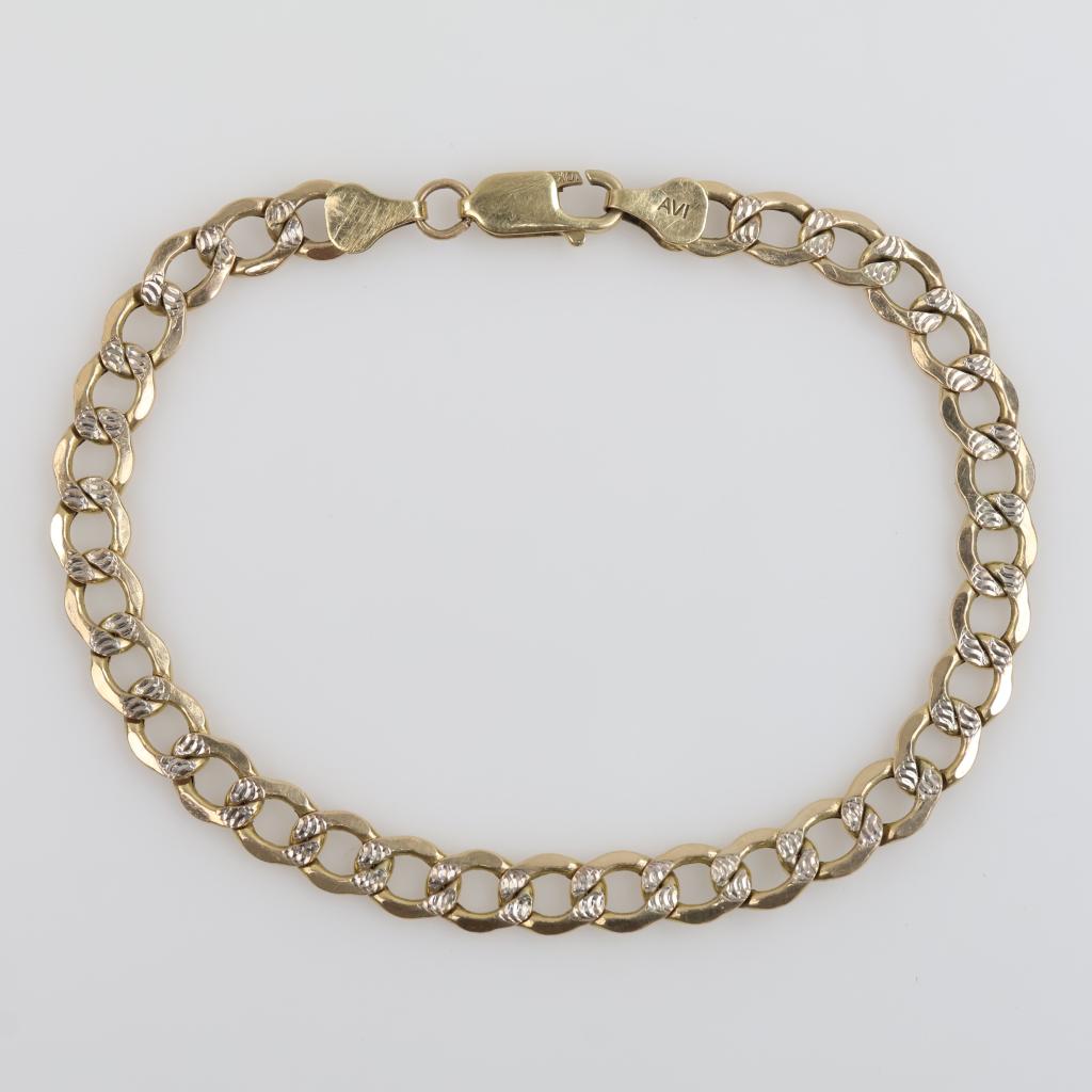 10kt Gold Two-tone Hollow Curb Chain Bracelet
