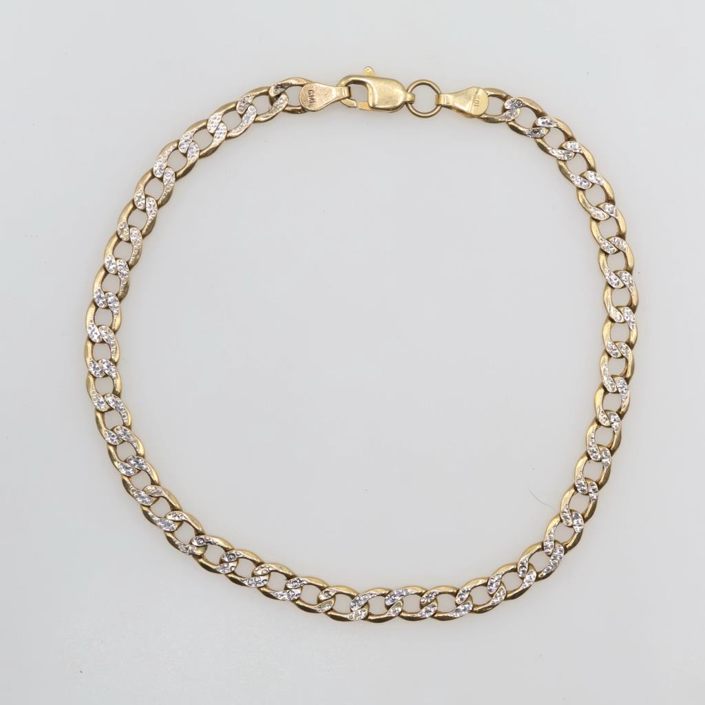 10kt Gold Two-tone Hollow Curb Chain Bracelet