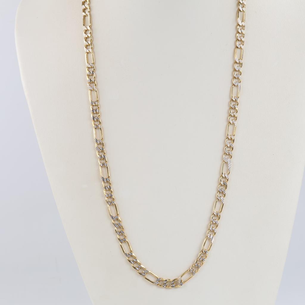 10kt Gold Two-tone Hollow Figaro Chain Necklace