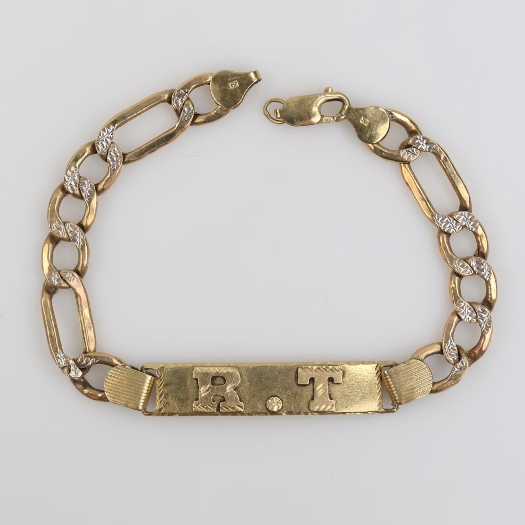 10kt Gold Two-tone Hollow Link ID Bracelet