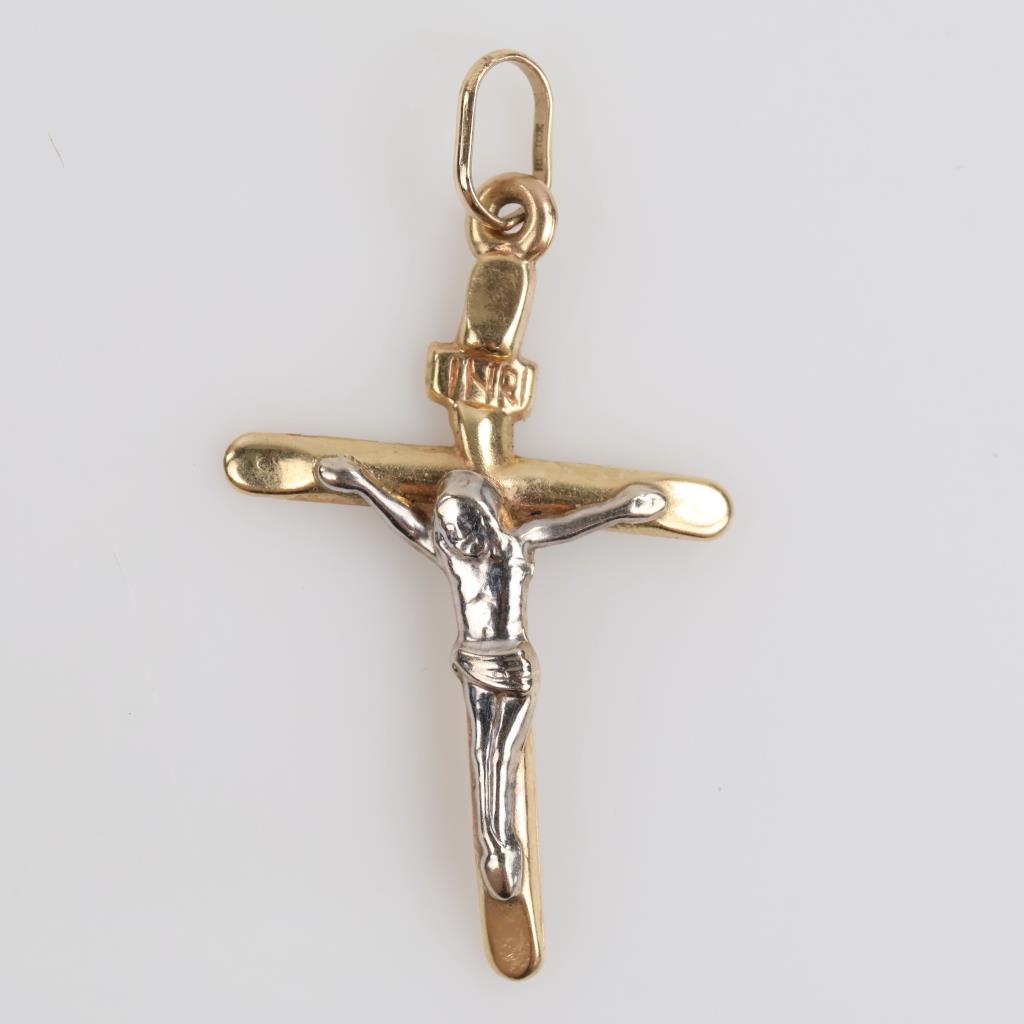 10kt Gold Two-tone Semi-hollow Cross Pendant