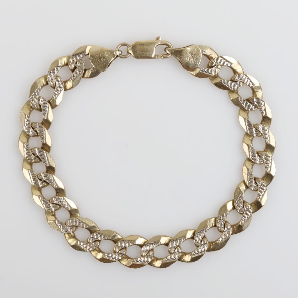 10kt Gold Two-tone Textured Curb Chain Bracelet