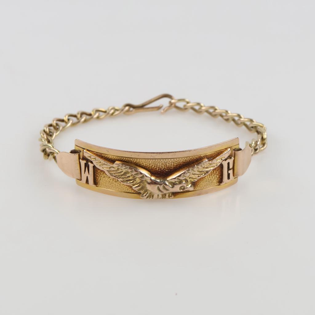 10kt Gold "WG" Raised Eagle Design Single Link ID Bracelet
