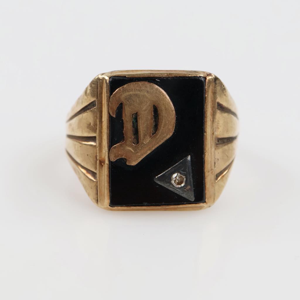 10kt GP Black Stone Diamond Accent Signet Ring