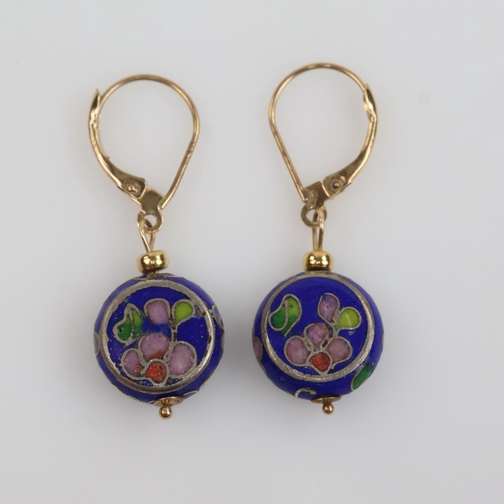 10kt GP Blue Enamel Charm Earring