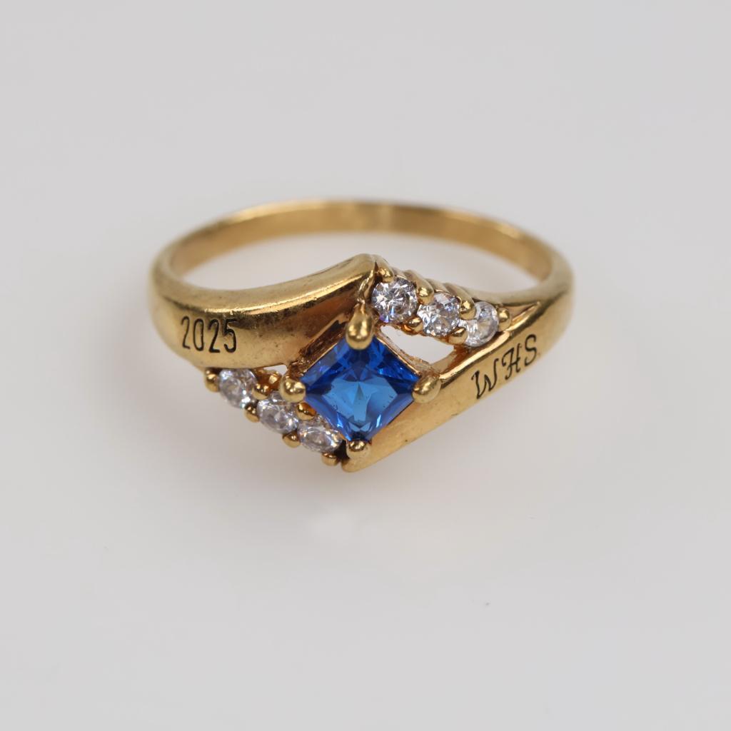 10kt GP Clear And Blue Stone Class Ring