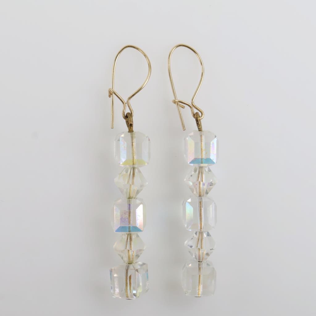 10kt GP Clear Bead Dangle Earrings