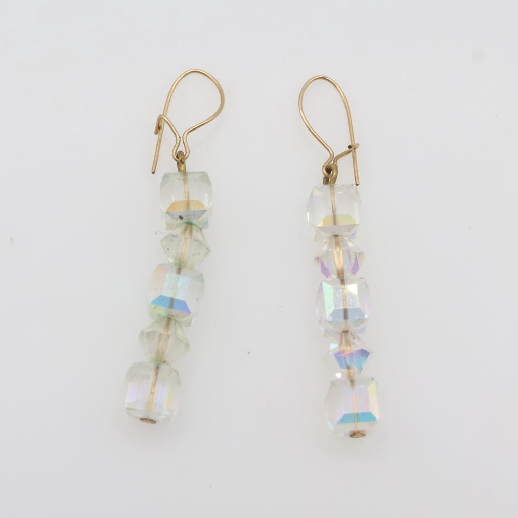 10kt GP Clear Bead Dangle Earrings