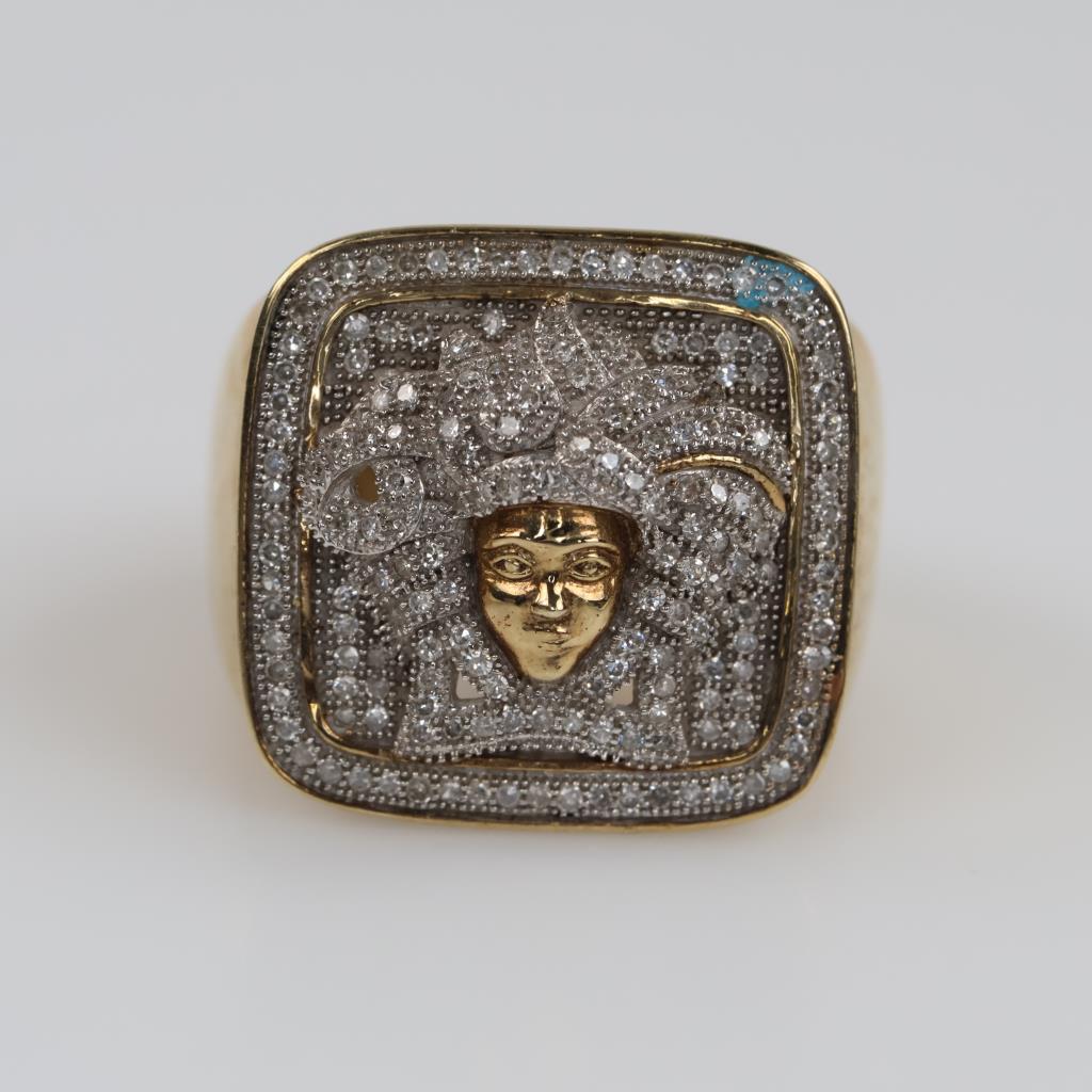 10kt GP Diamond Medusa Signet Ring