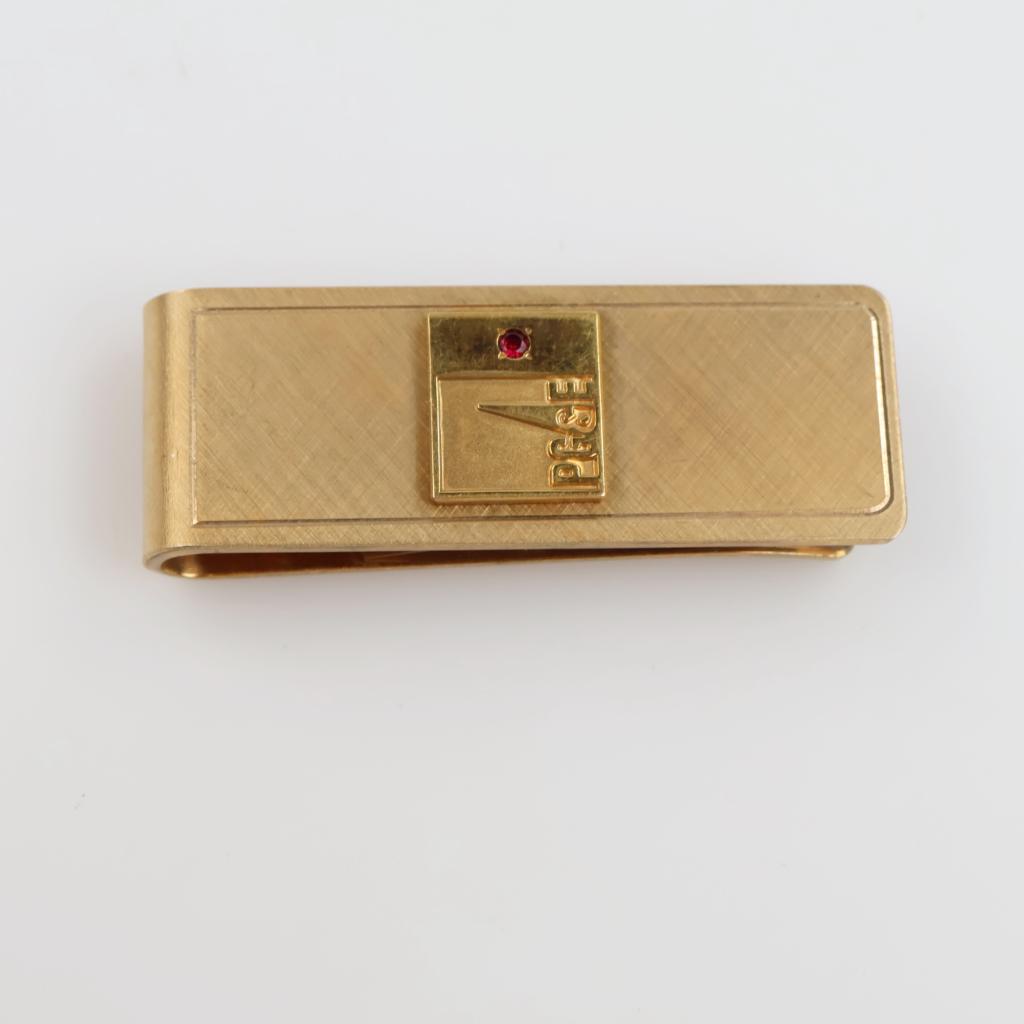 10kt GP Money Clip Red Stone Accent