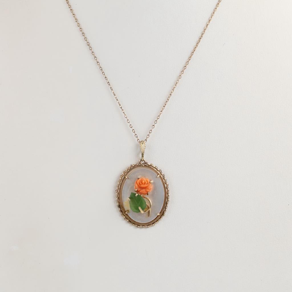 10kt GP Necklace With Oval Flower Pendant