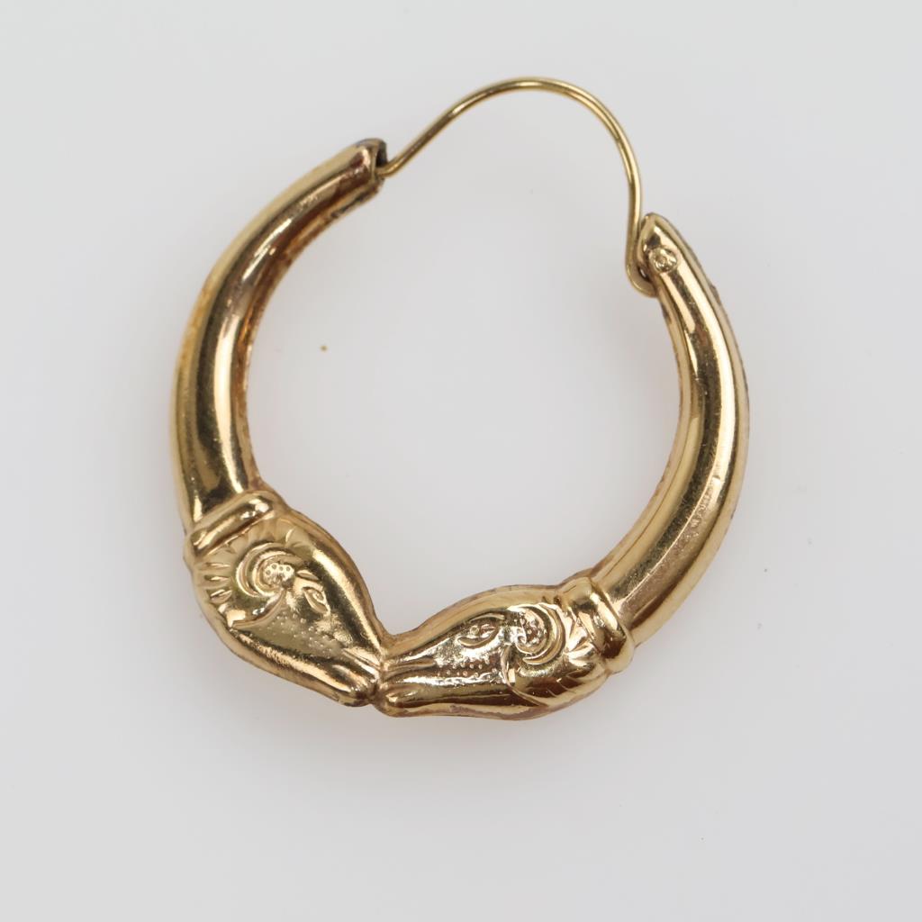 10kt GP Rams Head Hollow Hoop Earring