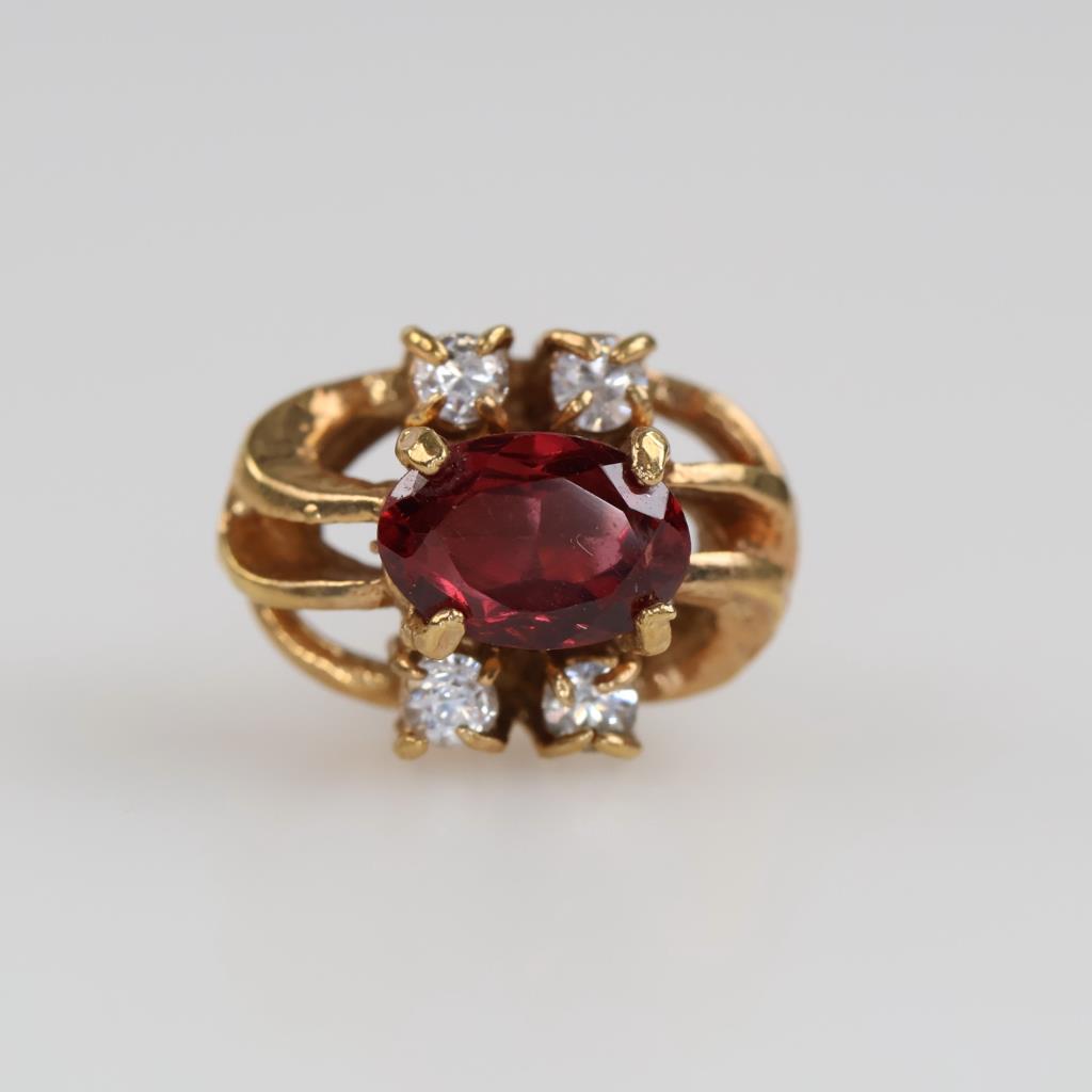 10kt GP Red & Clear Stone Stud Earring