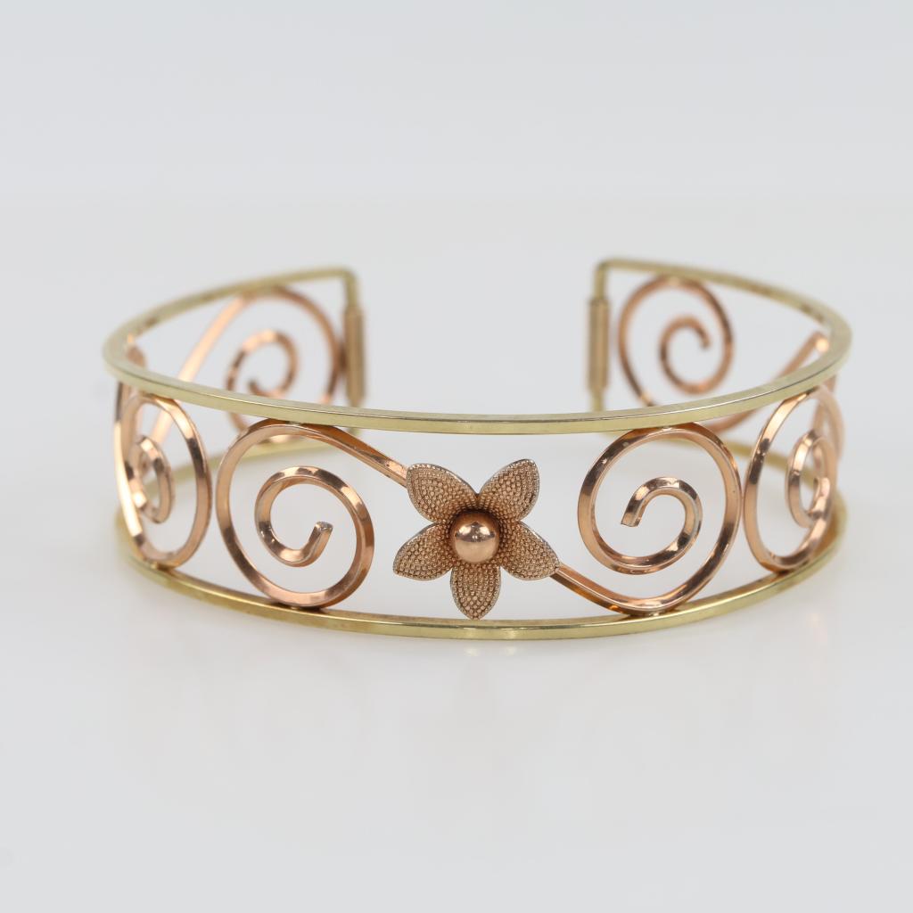 10kt GP Two-tone Filigree Cuff Bracelet
