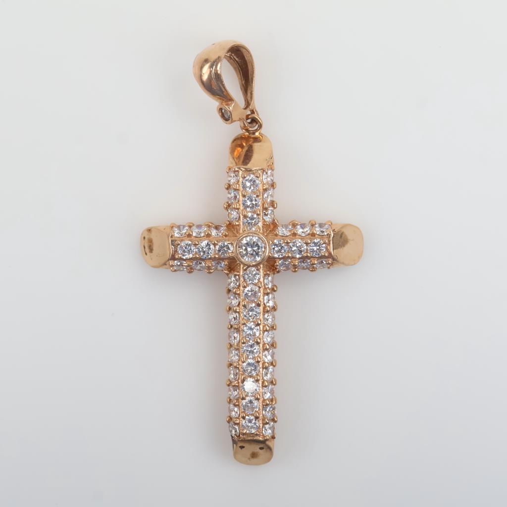 10kt Rose Gold Clear Stone Hollow Cross Pendant