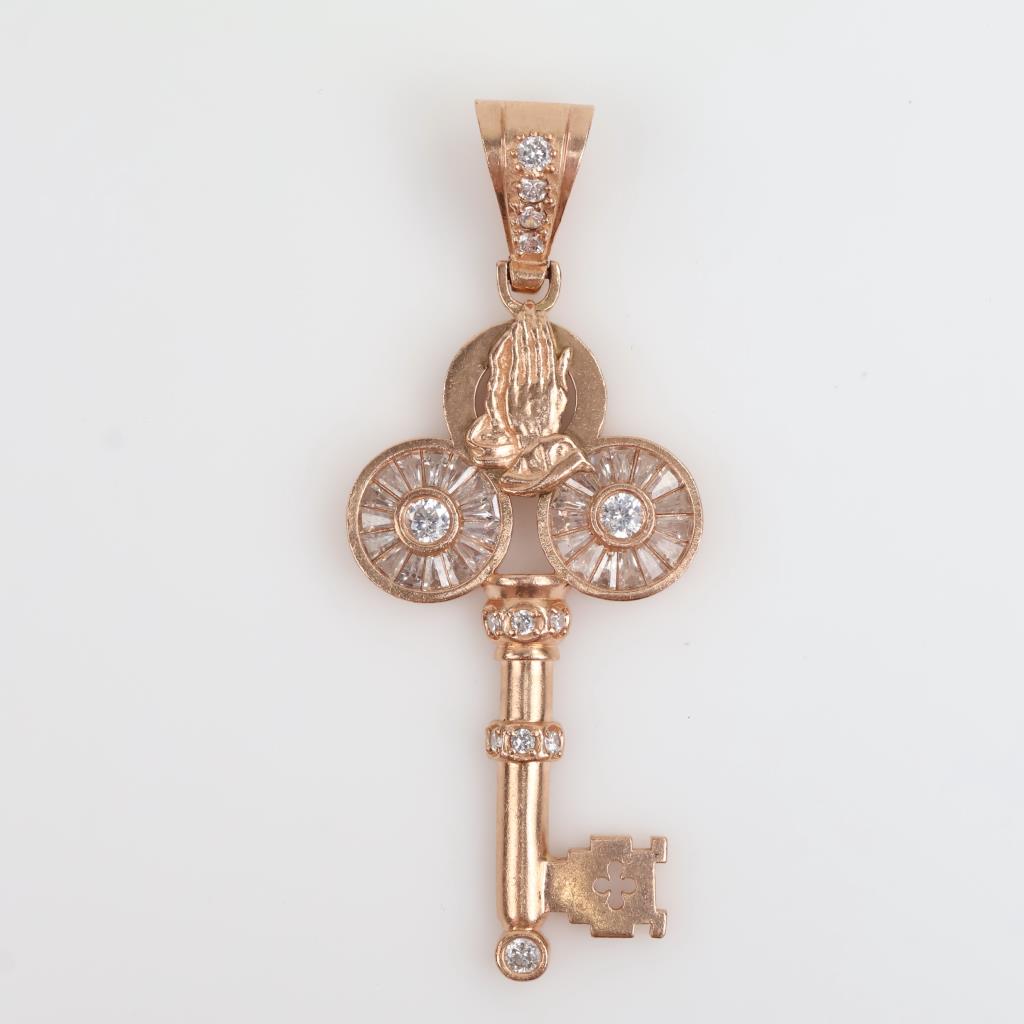 10kt Rose Gold Clear Stone Key Pendant
