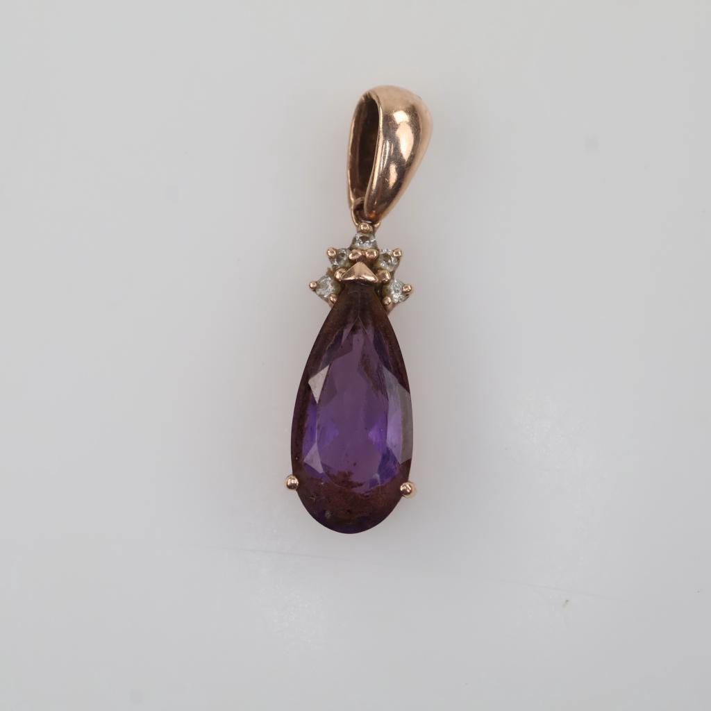 10kt Rose Gold Purple Stone Clear Stone Accent Pendant