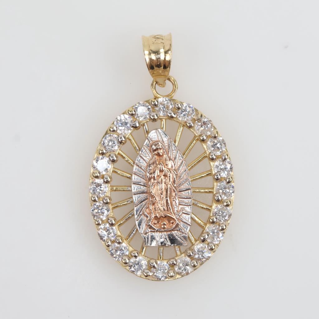10kt Tri Color Gold Clear Stone Pendant