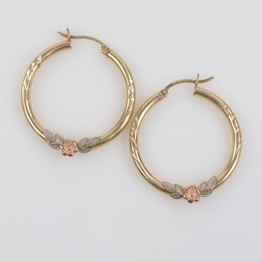 10kt Tri Color Gold Hollow Hoop Earrings