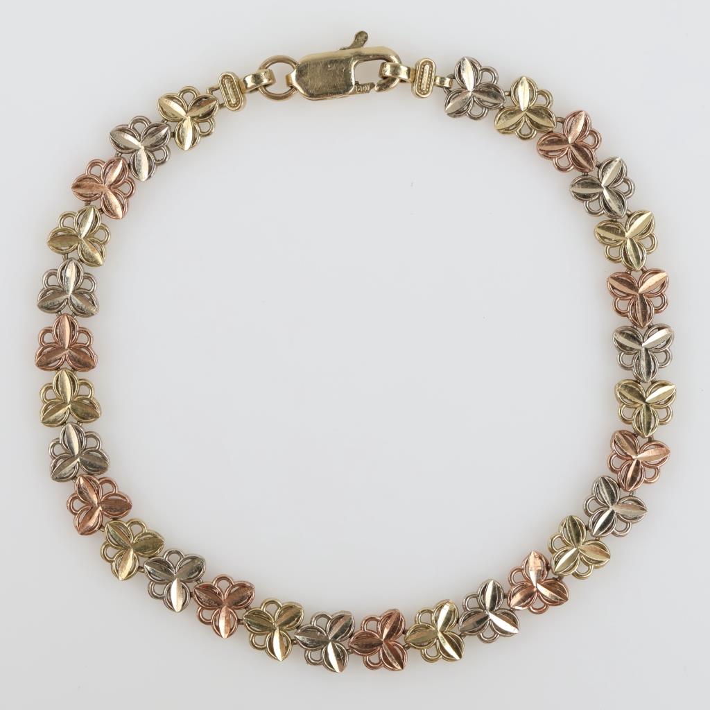 10kt Tri Color Gold Hollow Link Bracelet