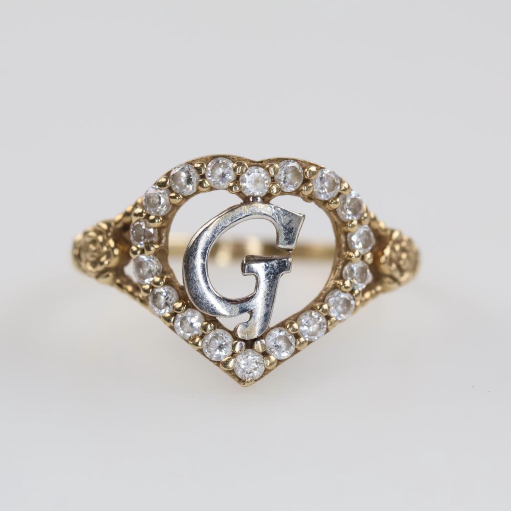 10kt Two Tone Gold Clear Stone Heart Ring